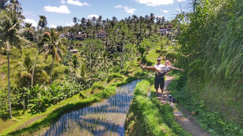 Nosotros en las terrazas de arroz de Tegalalang, uno de los paisajes más bonitos de Ubud, Bali